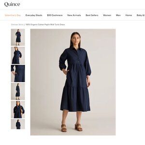 QUINCE 100% Organic Cotton Poplin Midi Tunic Dress in Navy Blue